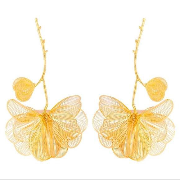Zara Gold Branch Flower Drop Earrings - Picture 3 of 14
